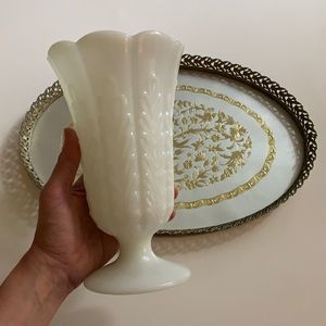 Vintage White Ornate E.O.Brody Milk Glass Vase